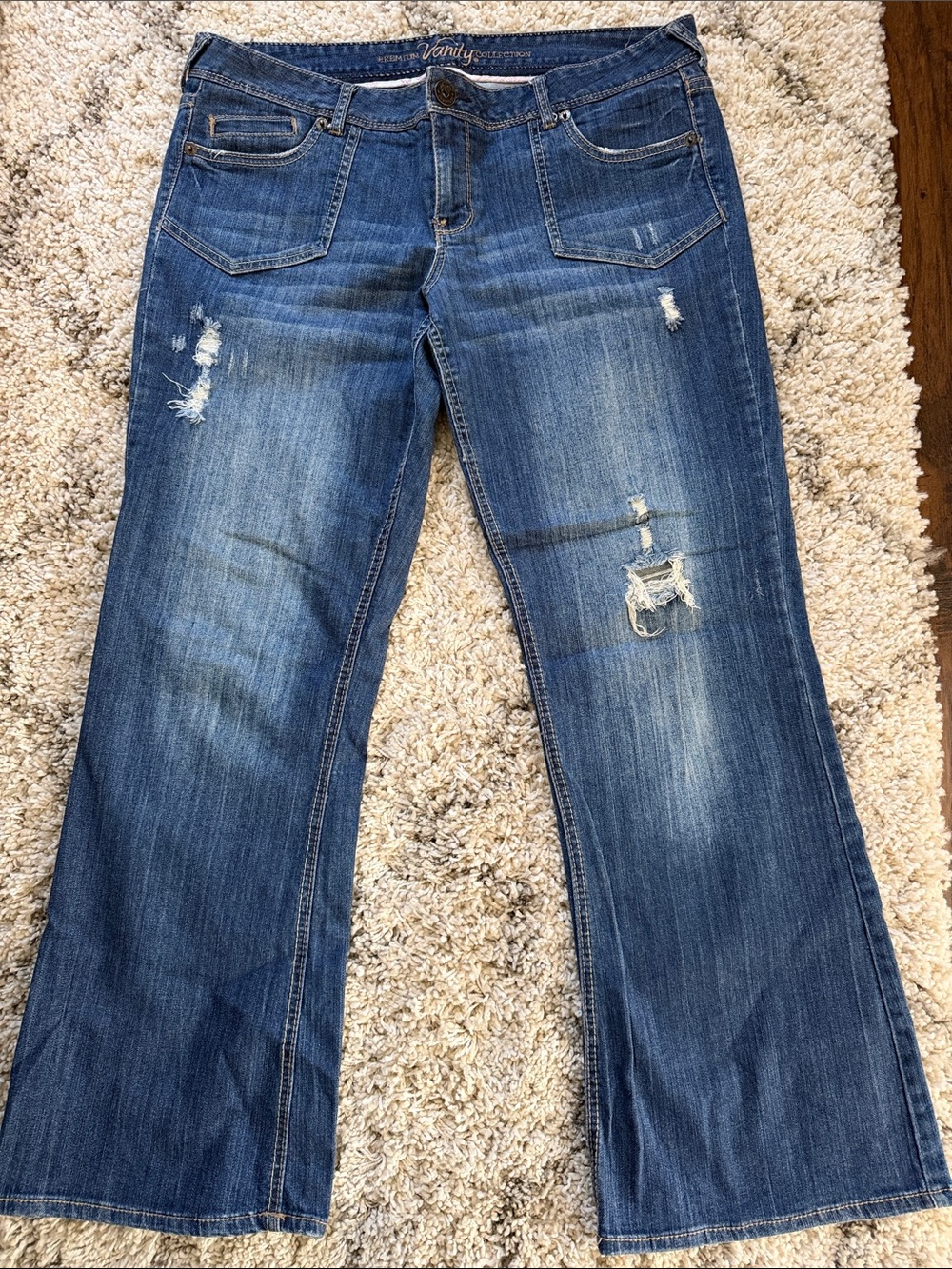 Vanity Blue Distressed Wide-Leg Jeans